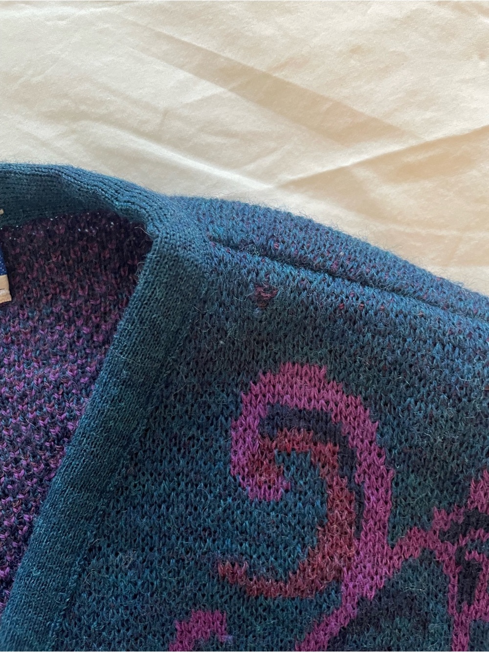 Vintage 100% Wool Made in USA Pendleton Teal & Purple Jacquard Cardigan Sz L - Picture 5 of 7